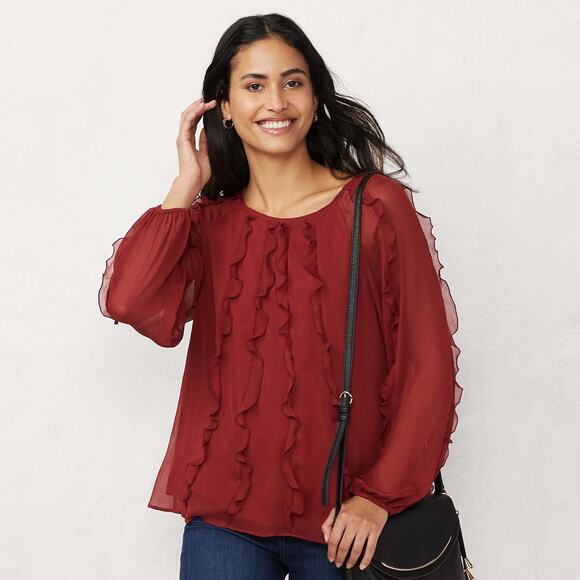 BLACK FRIDAY 50% OFF LC Lauren Conrad Ruffled Blouse Size Medium - Picture 2 of 7